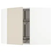 METOD corner wall cabinet with carousel, white/Havstorp beige, 68x37x60 cm