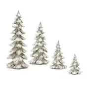 Melrose Frosted Pine Tree Décor with Silver Finish (Set of 4)