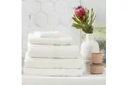 5pc Renee Taylor Stella Face Hand Bath Towel Mat Set 650 GSM Bamboo Cotton White