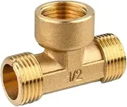 1/2 Inch Brass Tee Fitting Adapter Connector T-Junction, Male Female Male - Solid, Anti-burst