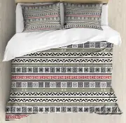 Ethnic Queen Size Duvet Cover Set Tribal Geometric Pattern with 2 Pillow Shams