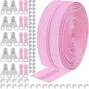 Cimeton 81Pcs #5 Nylon Zipper Tape Kit Includes Light Blue 10 Yards Coil Zippers Slider, Zipper Bottom Top Stops, Double-Side Zipper, Metal Zipper, for Clothes Bag Purse Making Supplies (Light Blue)