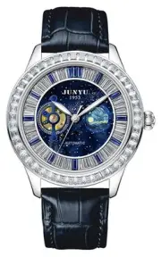 Mens Luxury Bling Diamond Automatic Tourbillon Leather Watches (Blue)