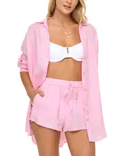 L*Space Rio Button Front Linen Cover Up Tunic