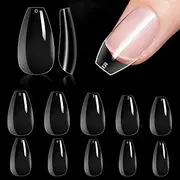 Makartt 500pcs Short Coffin Nails Press on Nails Clear Ballerina Nail Tips Full Cover False Nail Tips 10 Sizes for Nail Salons and DIY Nail Art A-03
