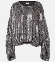 [Dries Van Noten] Dries Van Noten Sequined gathered blouse AU 14 silver