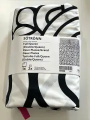 Ikea Sotronn Full/Queen Duvet Cover + 2 Pillowcases, white/black/patterned New