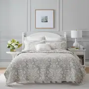 Laura Ashley Rowland Printed Coverlet Set -Dove Grey