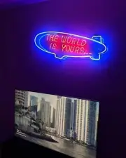 The World Is Yours Plane Red And Blue Acrylic Neon Sign 20"x16" Lamp Light LY