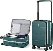 [Hanke] Hand Luggage Top Open 20 Inch Carry On Luggage with Wheels & Wide Handle Hard Shell Suitcases Luggage Bag for Travel Suitcase Aluminum Luggage(Blackish Green)