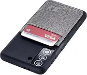 Dockem Galaxy S21 FE Wallet Case: Hidden Metal Plate for Magnetic Mounting with Canvas Style Synthetic Leather, 2 Card Holder Slots: Luxe M2T, 6.4" [Black/Grey]