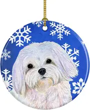 Maltese Winter Snowflakes Holiday Christmas Ceramic Ornament Caroline's Treasures SS4620-CO1