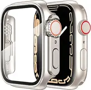 for Apple Watch Screen Protector Case Series 8 7 41mm【Apple Watch Ultra Style Case】, iWatch Protective Face Cover Look Like Ultra with Tempered Glass Film for Women Men (for 41mm Only,Starlight)