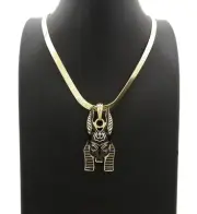 Hip Hop Egyptian ANUBIS Pendant & 18" 20" 24" Herringbone Chain Bling Necklace