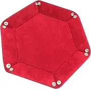 Kisangel Hexagon PU Leather Dice Tray Collapsible Storage Box for Dice Jewelry Foldable Desktop Organizer Lightweight Easy to Clean Red Color