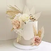 28 PCS Boho Cake Decorations, Floral Cake Decorations - Dried Flowers for Cake Rose Leaves Balls Birthday Cake Decorating Toppers Natural Pampas Grass for Wedding Party Home Decor
