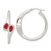 Sterling Silver Polished Red Enameled Bypass Circle Hoop Earrings