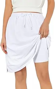 [American Trends] Tennis Skirt for Women with Pockets Athletic Skort Knee Length Golf High Waist Skirt Drawstring Shorts, White, Small