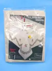 Ribbon Holly 50" Square Stamped Cross Stitch Tablecloth Kit Tobin VINTAGE
