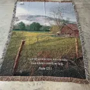 Manual Woodworkers and Weavers Tapestry Throw Blanket Psalm 121:1 Cabin NWT