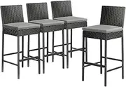 LI LIVSIP Set of 4 Bar Stool with Back, Patio Chairs Bar Stool Chairs with Cushion, 70CM Height Wicker Bar Stools for Backyard Porche Garden Poolside