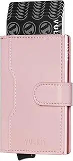 [VULKIT] Pop up Wallet Credit Card Holder with Leather Slots RFID Blocking Slim Metal Card Case for Men or Women(Rose)