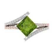 2.4 Princess cut Split Shank Natural Peridot Bridal Wedding Ring 14kMulti Gold