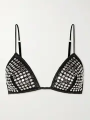 [Oséree] Oséree - Crystal-embellished Stretch-tulle Bra - Black - large large Black