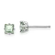14k White Gold 4mm Square Checker-Cut Green Quartz Earrings