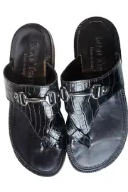 Leather Italian Sandals Mens Black Genuine Leather Slip on Shoes Handmade Dylan