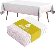 Fantastshop Plastic Tablecloths Disposable - 6 Packs 54 x 108 inch. White and Pink Rectangle Table Cloths - Pink Dot Waterproof Table Cover for Birthday, Wedding Decoration, BBQ, Parties.