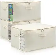 Canvas Comforters Bags Closet Organizers and Storage for Quilts Clothes Organization Containers Bins with Sturdy Zipper, Clear Window 75L for Sweaters Blankets Storage Bedroom Collapsible