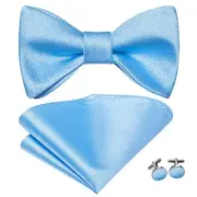 Silk Self Tie Bow Ties for Men Adjustable Men's Bowtie Handkerchief Baby Blue