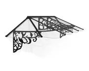 CANOPIA - Lily 3.19m x 0.88m Door Awning - Black Aluminium Frame With Clear Polycarbonate Panel
