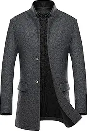 [Gsywaipei] Mens Collar Wool Blend Overcoat Winter Trench Coat Slim Fit Casual Single Breasted Business Peacoat, Grey, 4X-Large