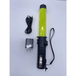 充電哨音型高亮度紅藍六段爆閃LED指揮棒綠色PVC反光膜/警察/巡守隊/義交/緊急故障警示照明