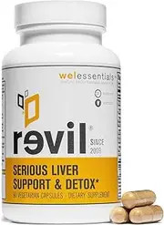WelEssentials Revil Liver Detox and Herbal Support - 90 Vegetarian Capsules - Dietary Supplement with Organic Milk Thistle, Burdock Vitamin C and NAC - 30 Day Detox - Gluten-Free