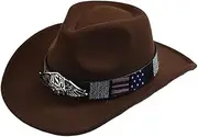 YFVFAGDMKV Men's Curved Brim Fedora Hat Western Cowboy Hat with Belt Gentleman Lady Cowgirl Jazz Cap Sombrero Hombre(6)