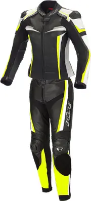 Büse Mille, leather suit 2pcs. women , color: Black/White/Neon-Yellow , size: 42