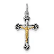 Sterling Silver Rhodium-Plated & Vermeil Crucifix Charm