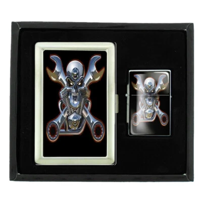 SKULL D9 CIGARETTE CASE / WALLET & LIGHTER GIFT SET
