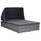 2-Person Sunbed with Cushion Poly Rattan Grey Outdoor Furniture Patio Rela 10236