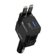 A1 4-in-1 Retractable 120W 2-Port USB PD Car Charger with iP+Type-C Telescopic Cable Support PD QC3.0 AFC MTK FCP Fast C