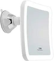 JiBen Square LED Lighted Magnifying Makeup Mirror, Power Locking Suction Cup, Bright Diffused Light and 360 Degree Rotating Adjustable Arm, Portable Cordless Home and Travel Bathroom Vanity Mirror 10X white