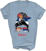 [SDVN] Serbia Girl Serbian Girl Flag Pride Gift Unisex Shirt Women Men T-Shirt (Light Blue;S)