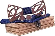 [OATIPHO] Elegant Wooden Men's Bow Ties Set of 4 Elastic Band Cufflinks Square Towel Wooden Case for Weddings Birthdays