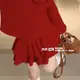 韓版童裝女童紅色新年套裝2023秋冬洋氣毛衣裙子寶寶兩件套拜年服