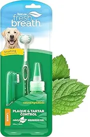 Tropiclean Fresh Breath Oral Care Kit for Medium or Large Dogs with Oral Care Gel, Tripleflex Toothbrush and Finger Brush