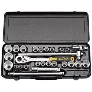 Elora 1/2"D Metric and Imperial Socket Set 28 Piece Standard Length Chrome 50650