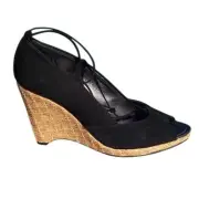 Donald Pliner Black Suede Leather Wedge Shoe New Peep Toe Platform $235 NIB